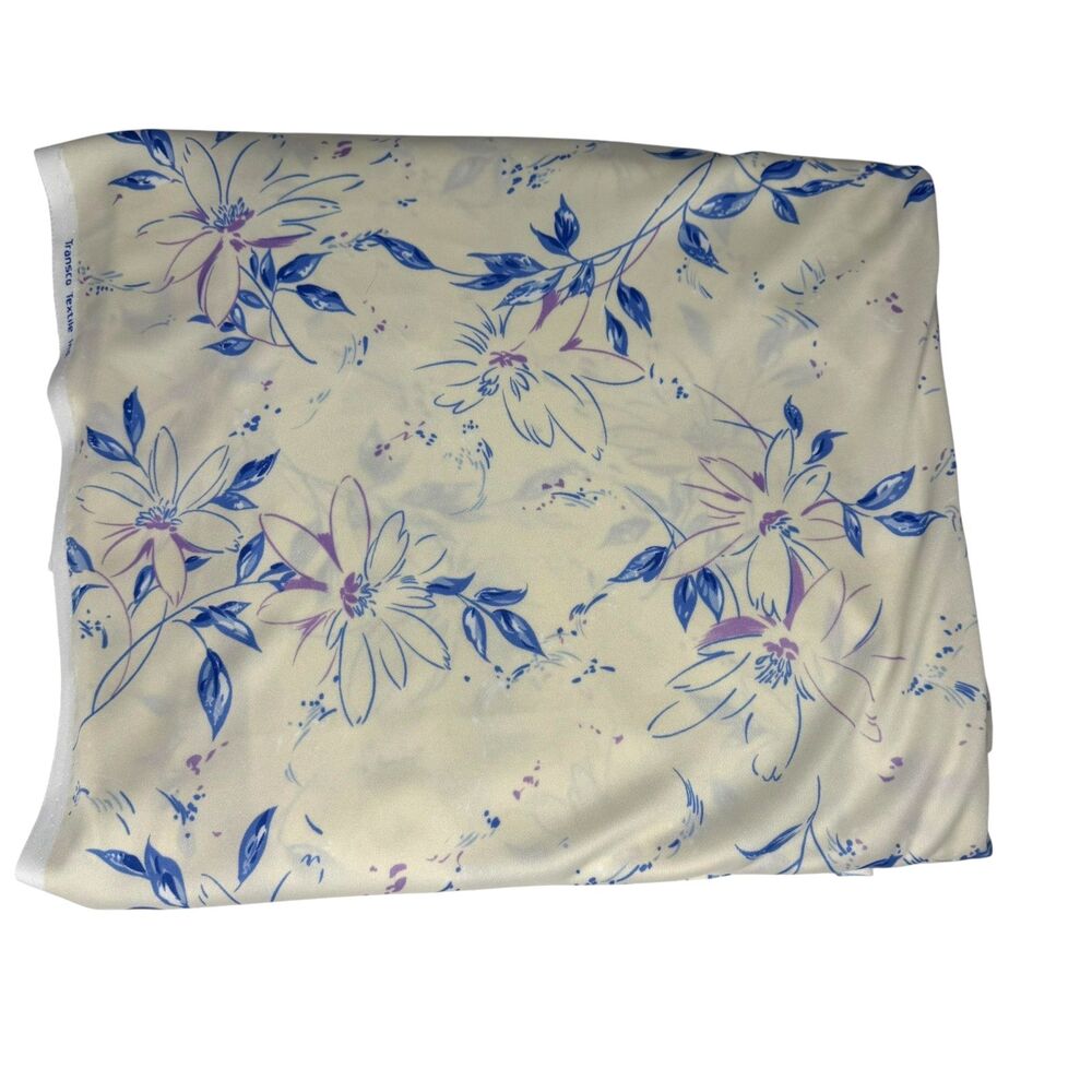 Jantzen Vintage Floral Print Polyester Fabric Cream Blue Purple New